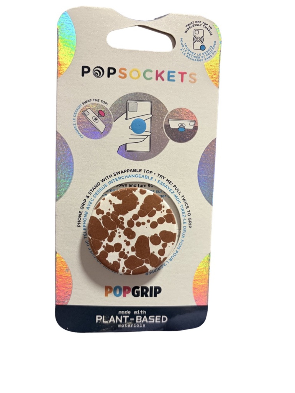 PopSocket PopGrip Phone Grip - Brown and White Spots, Western Cowboy Inspired
